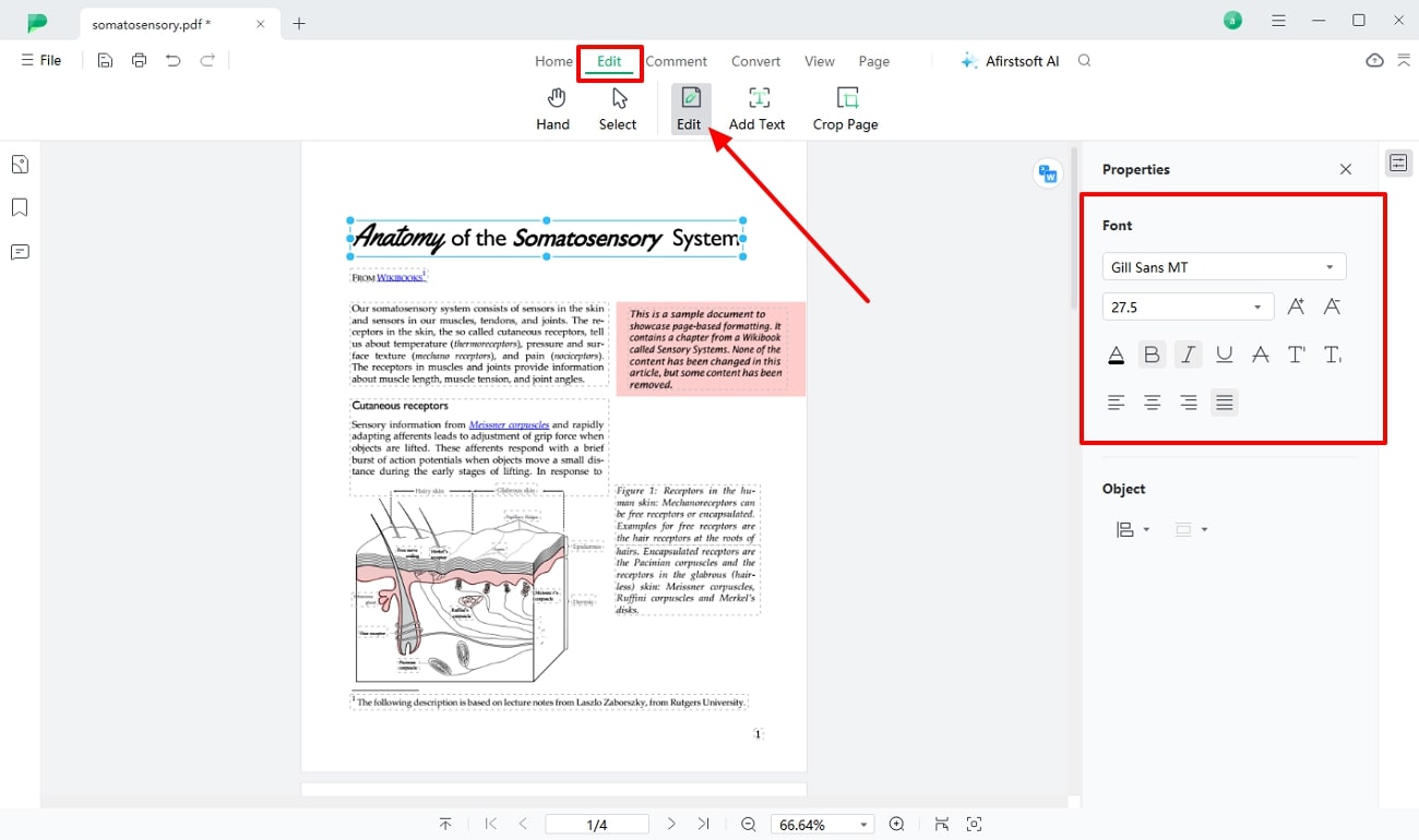 select and edit text properties