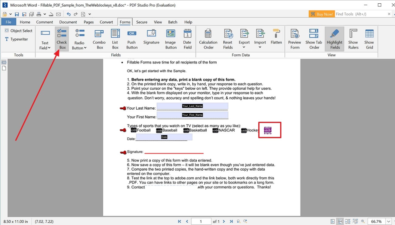 access check box in pdf studio