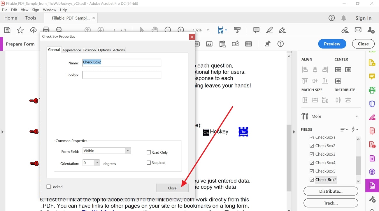 make changes in properties acrobat