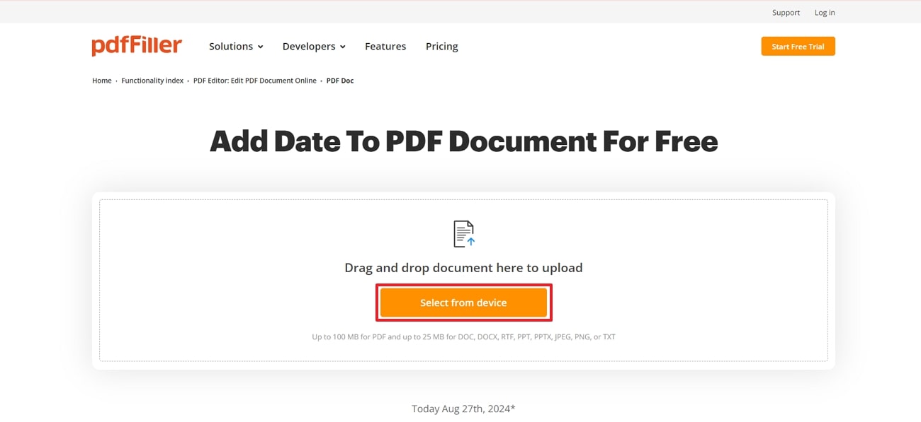 upload pdf across pdffiller