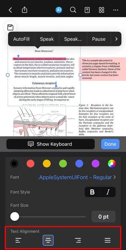 improvise text alignment within pdfelement app