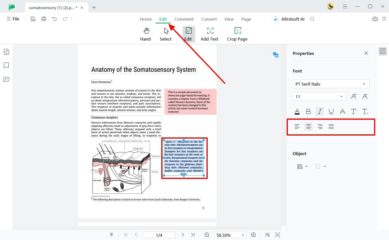 manage text alignment in afirstsoft pdf