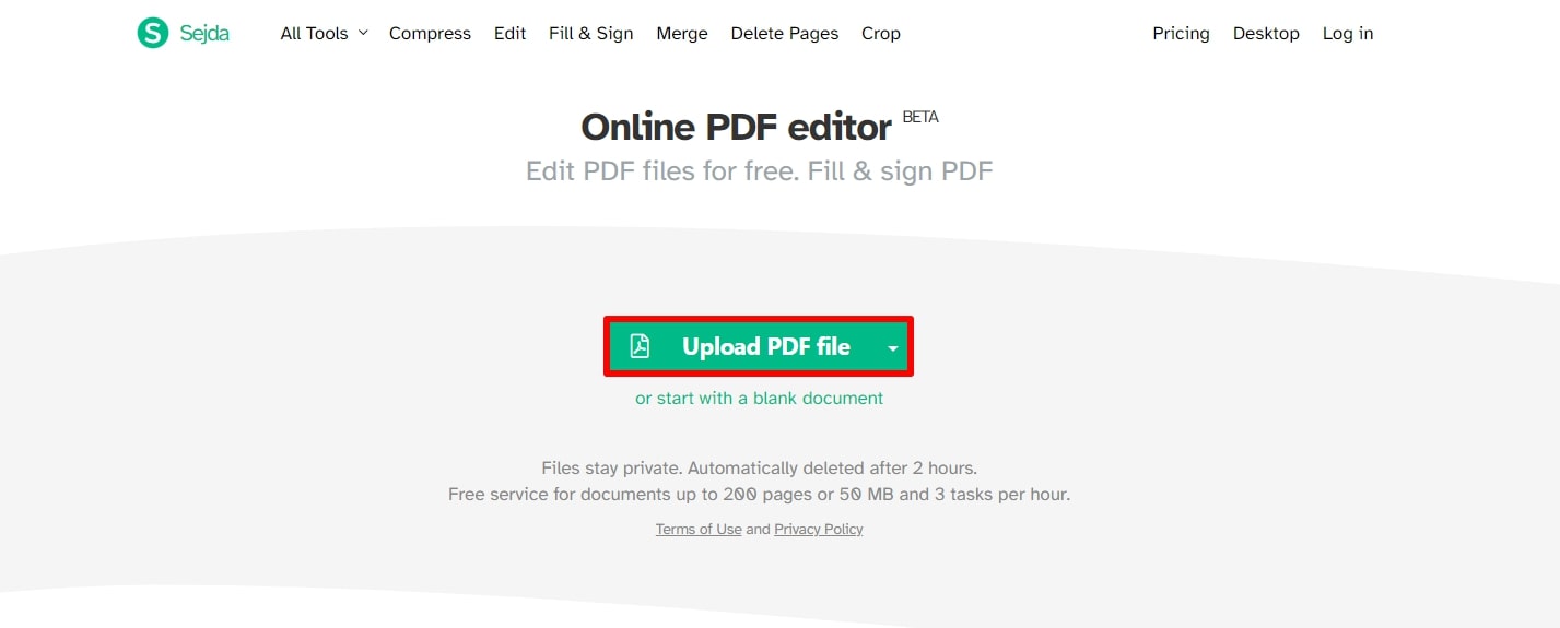 upload pdf in sejda