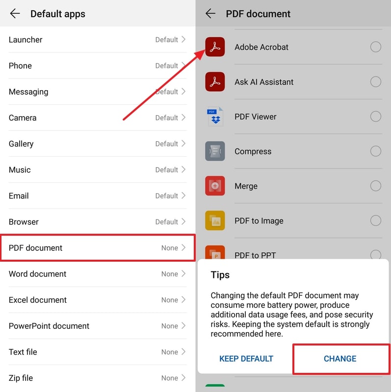 change pdf viewer default mobile