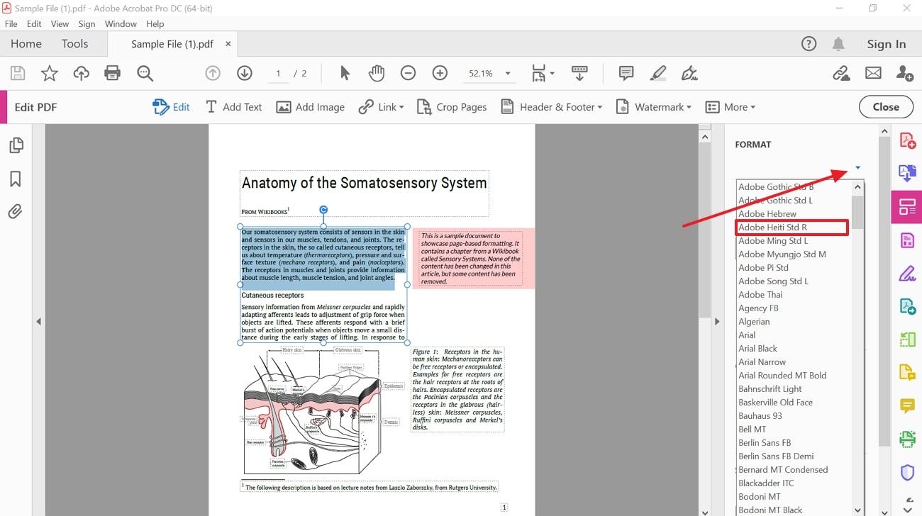 select font style across adobe acrobat