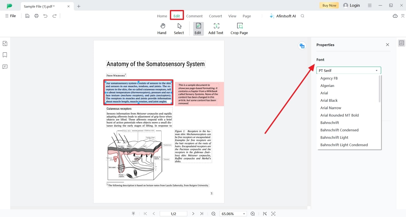 change font style in afirstsoft pdf