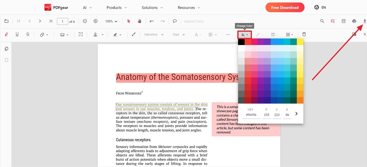 change color of highlight and download