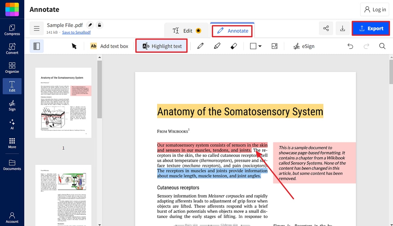 annotate with highlight color smallpdf