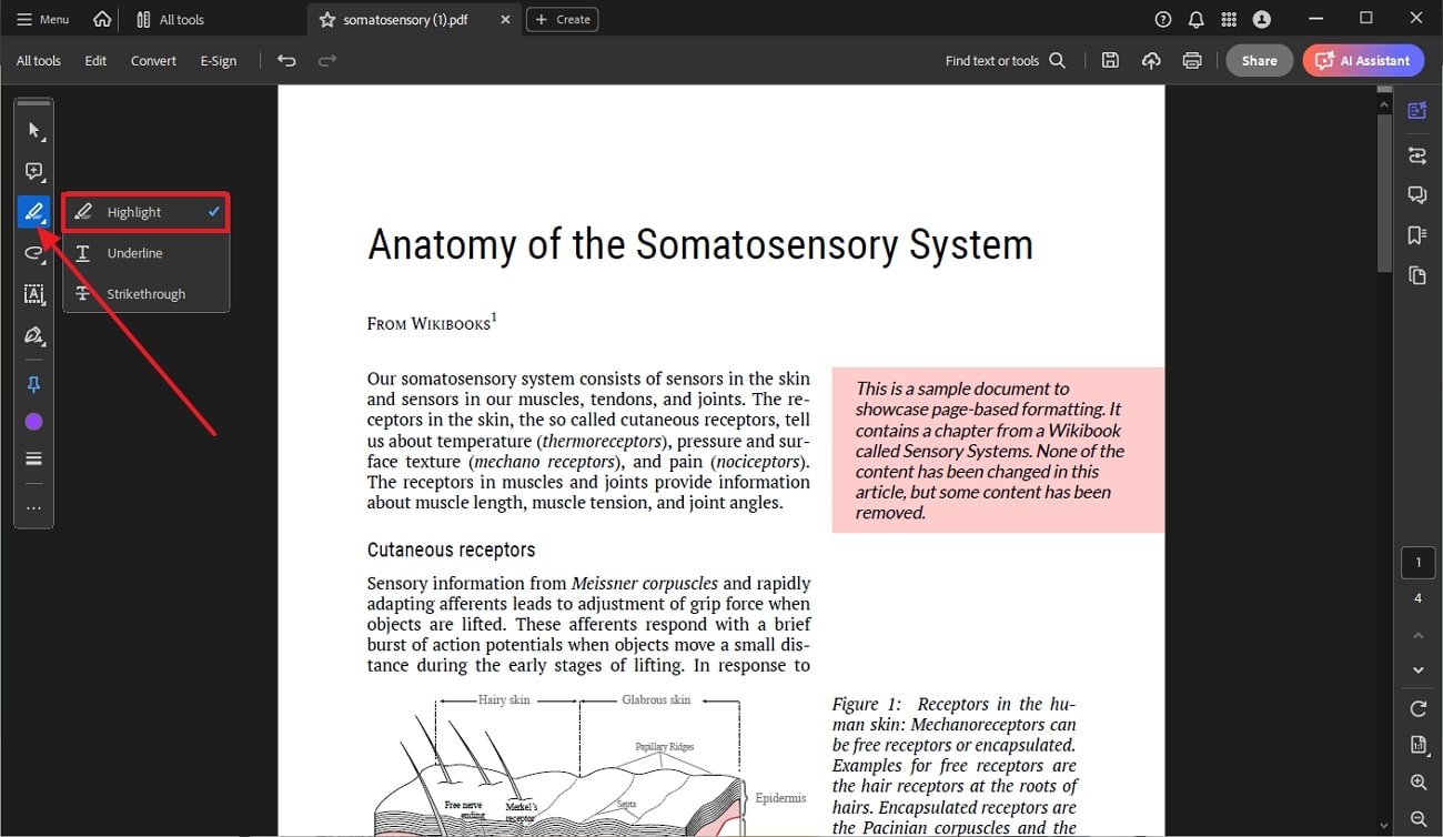 open highlight tool adobe acrobat