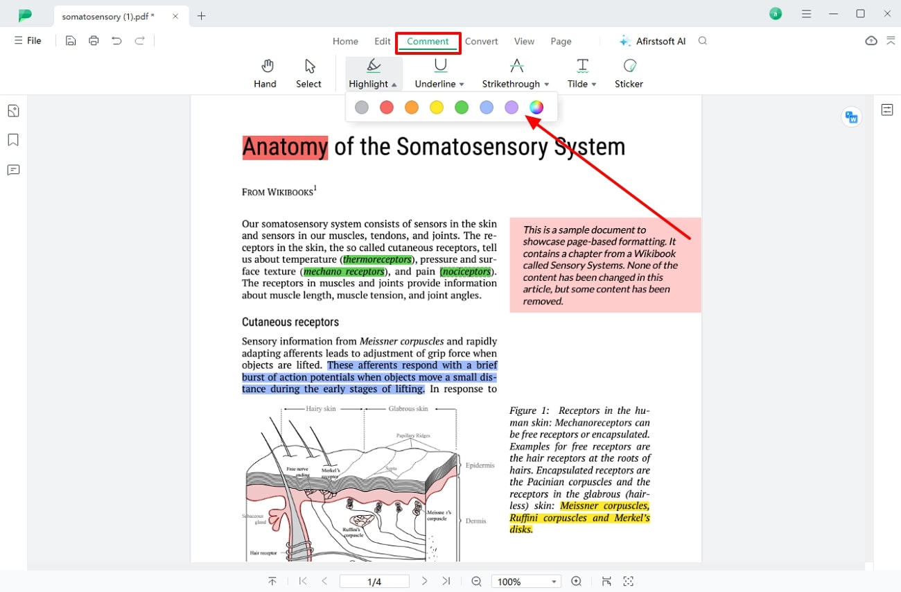 apply highlights from comment tab