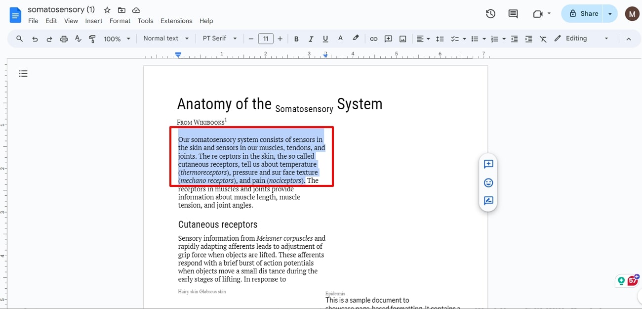 copy and paste content in docs