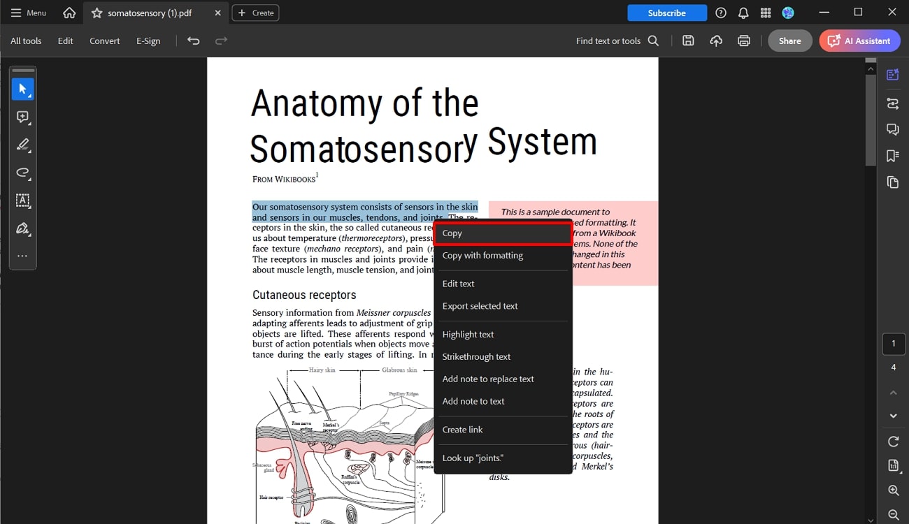 copy content of pdf in acrobat