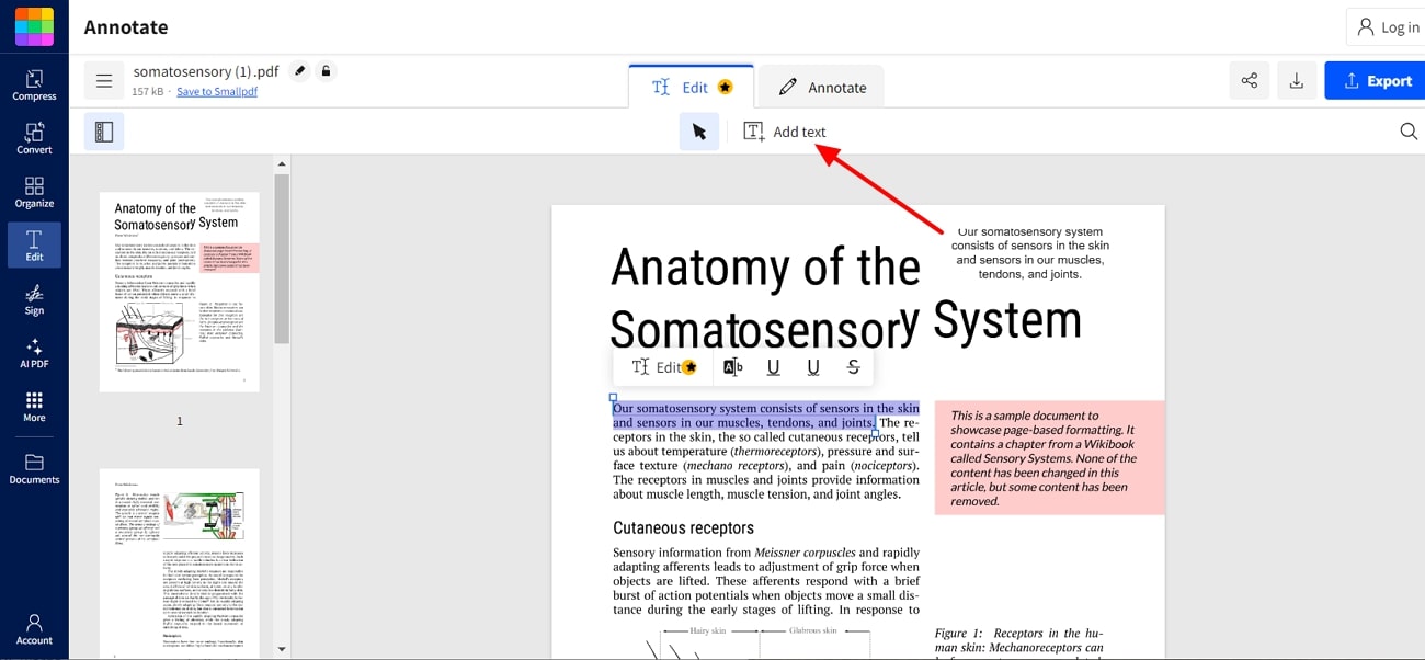 copy and paste text in smallpdf