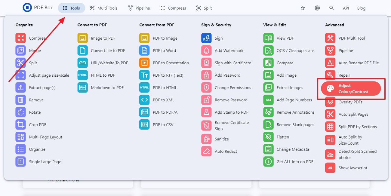 open adjust tool pdf box