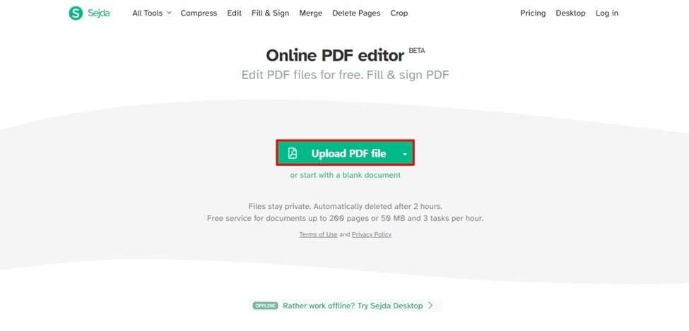 upload pdf across sejda