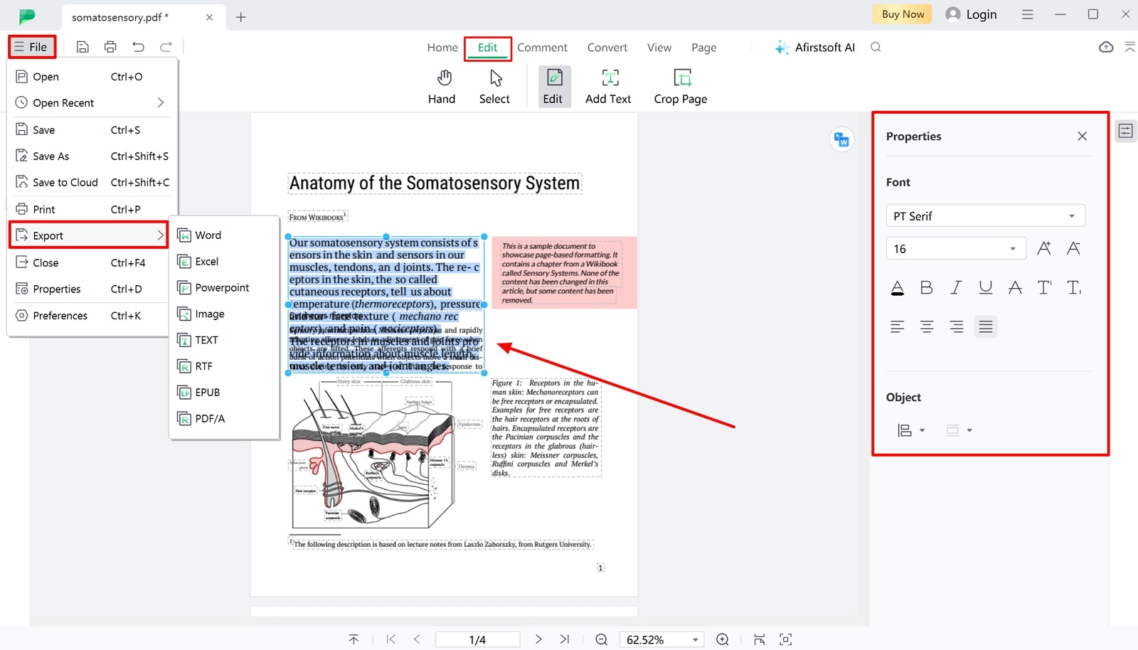 edit font size and export