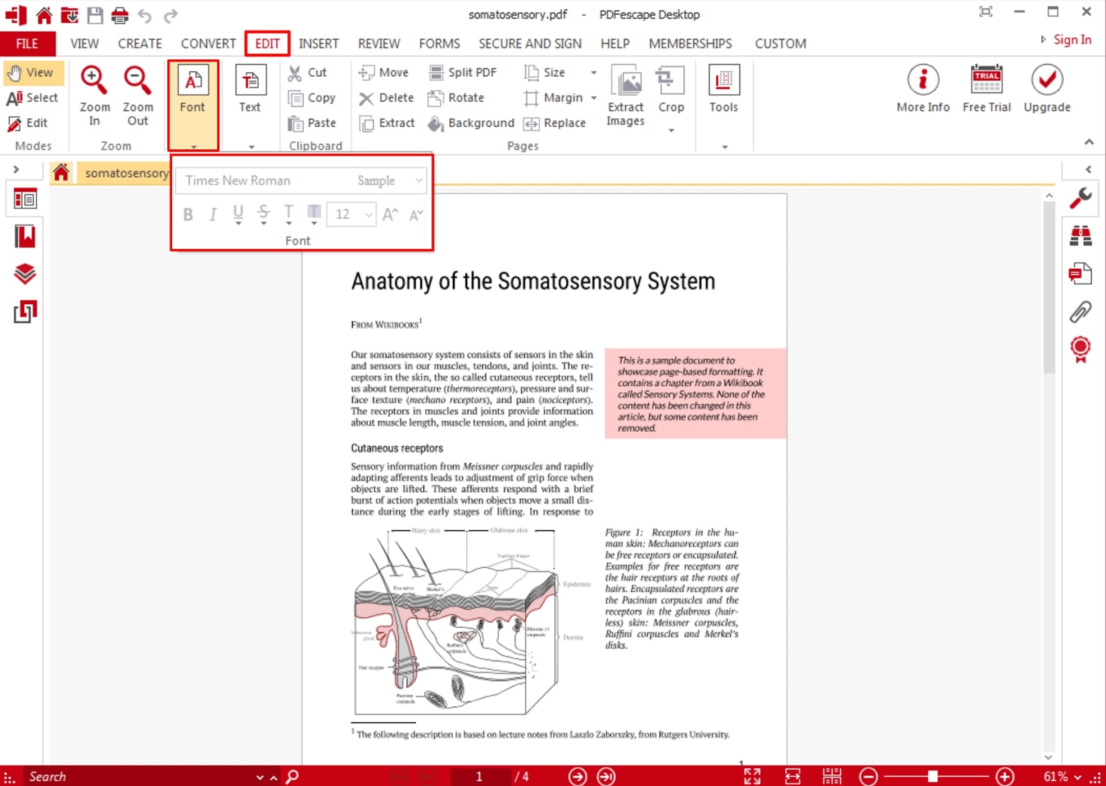 change font settings in pdfescape