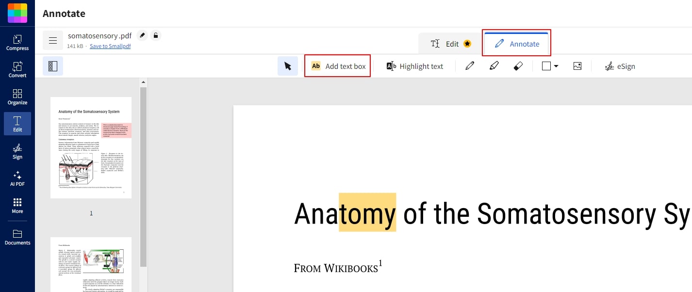 access annotate feature in smallpdf