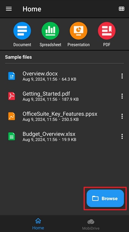 select file for editing officesuite