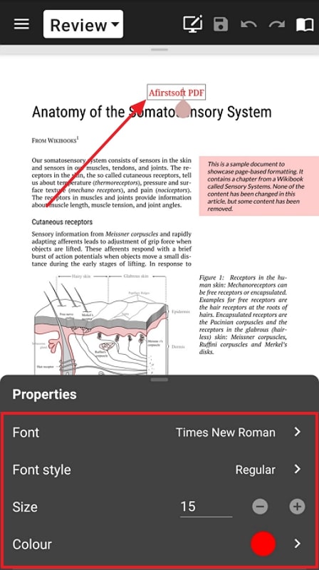 change properties of text officesuite