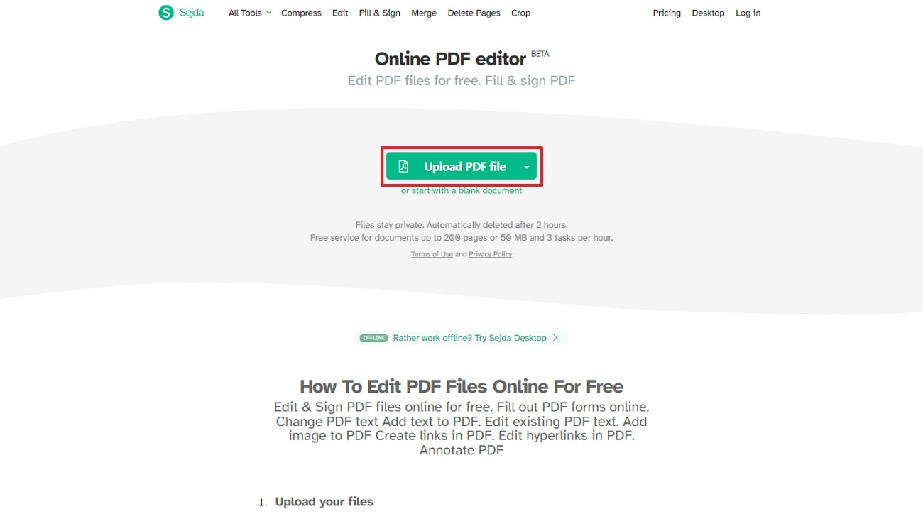 upload pdf into sejda pdf