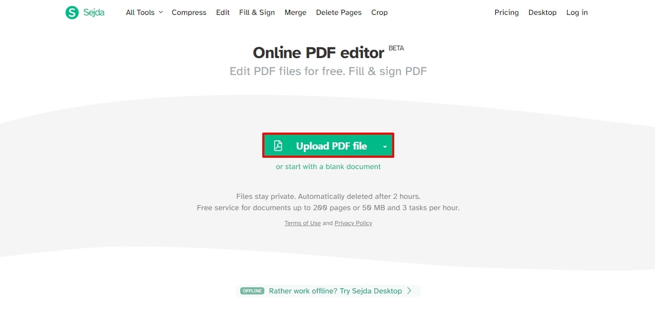 upload pdf across sejda