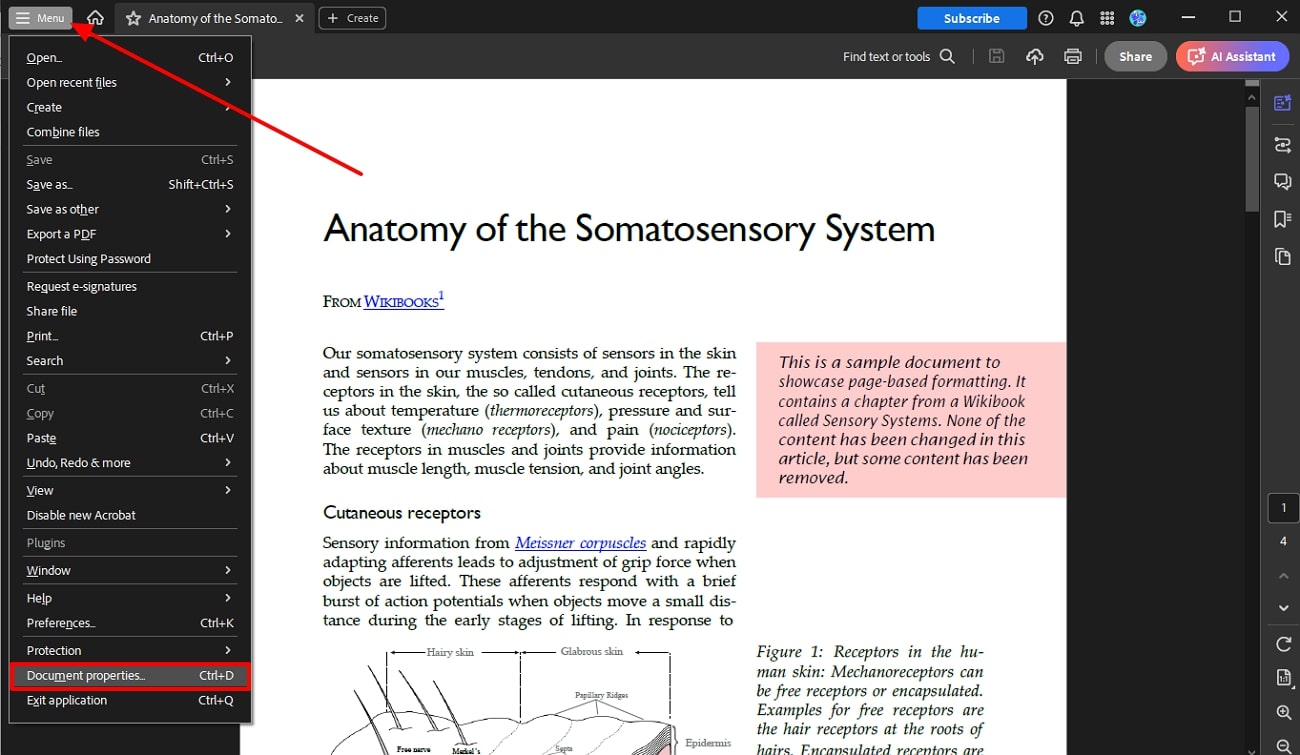 open document properties acrobat