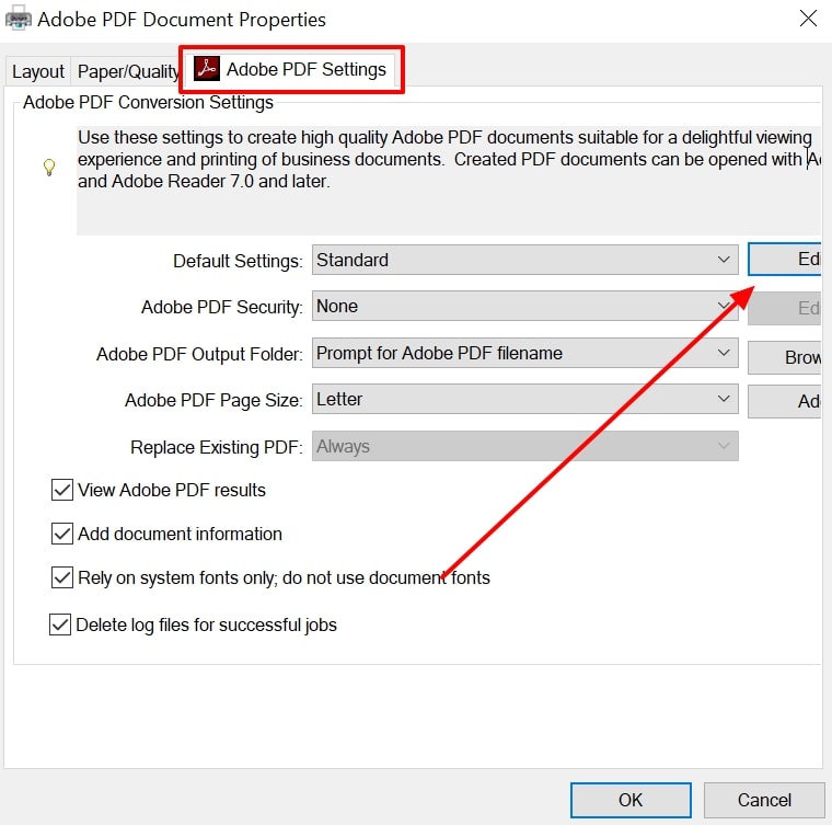 access printing settings acrobat