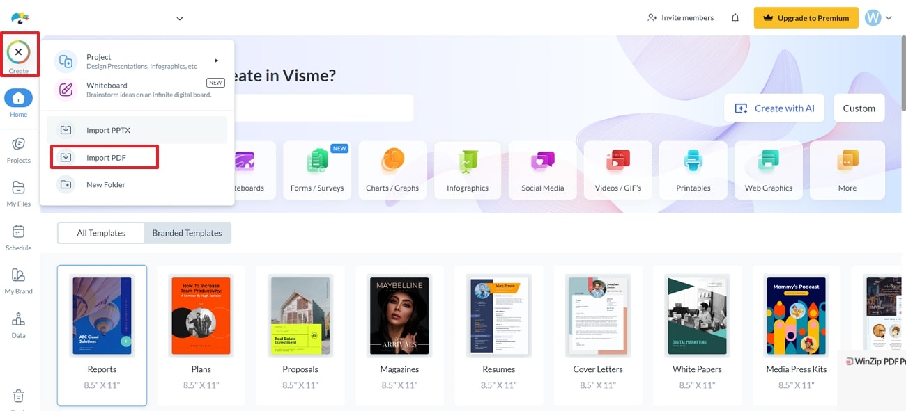 import pdf across visme