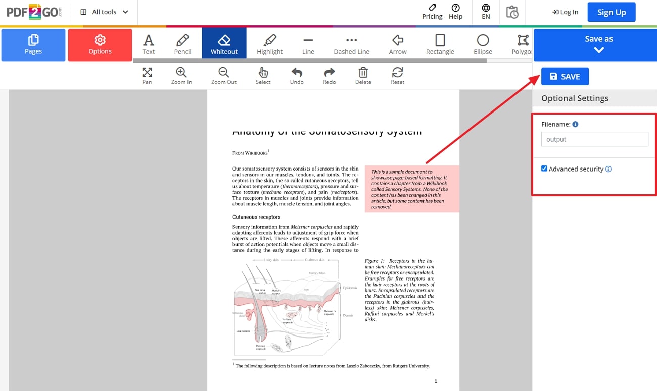 save pdf file pdf2go