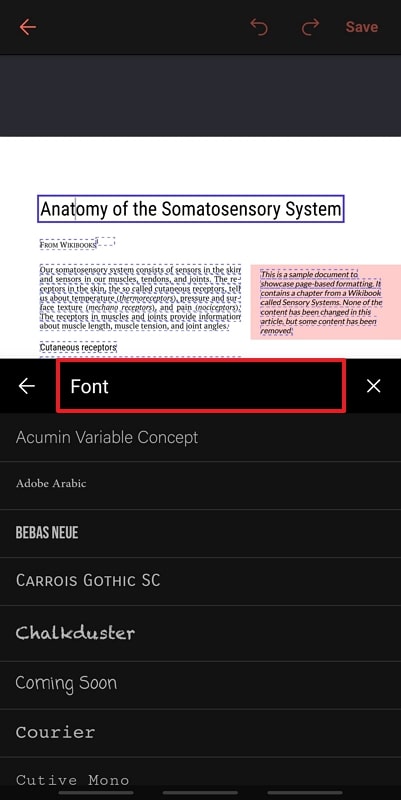 change font in ilovepdf app