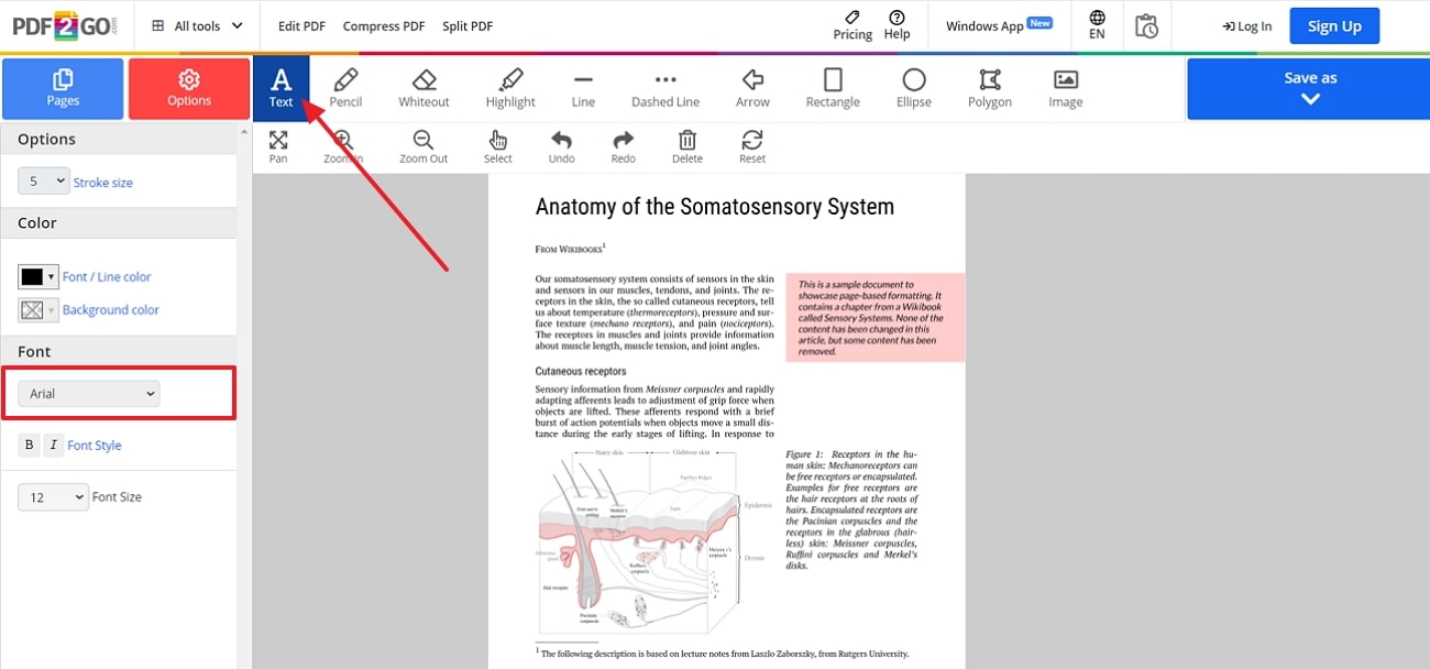 open text settings options pdf2go