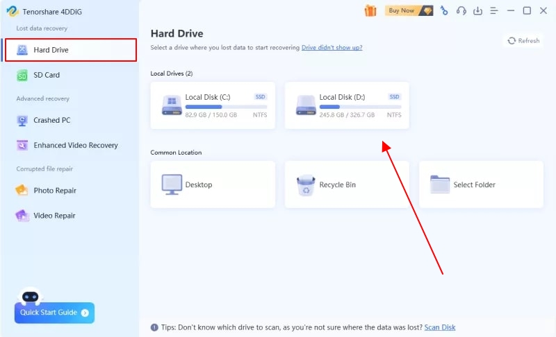 select drive from tenorshare