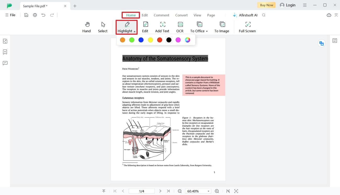 highlight the pdf document for redaction