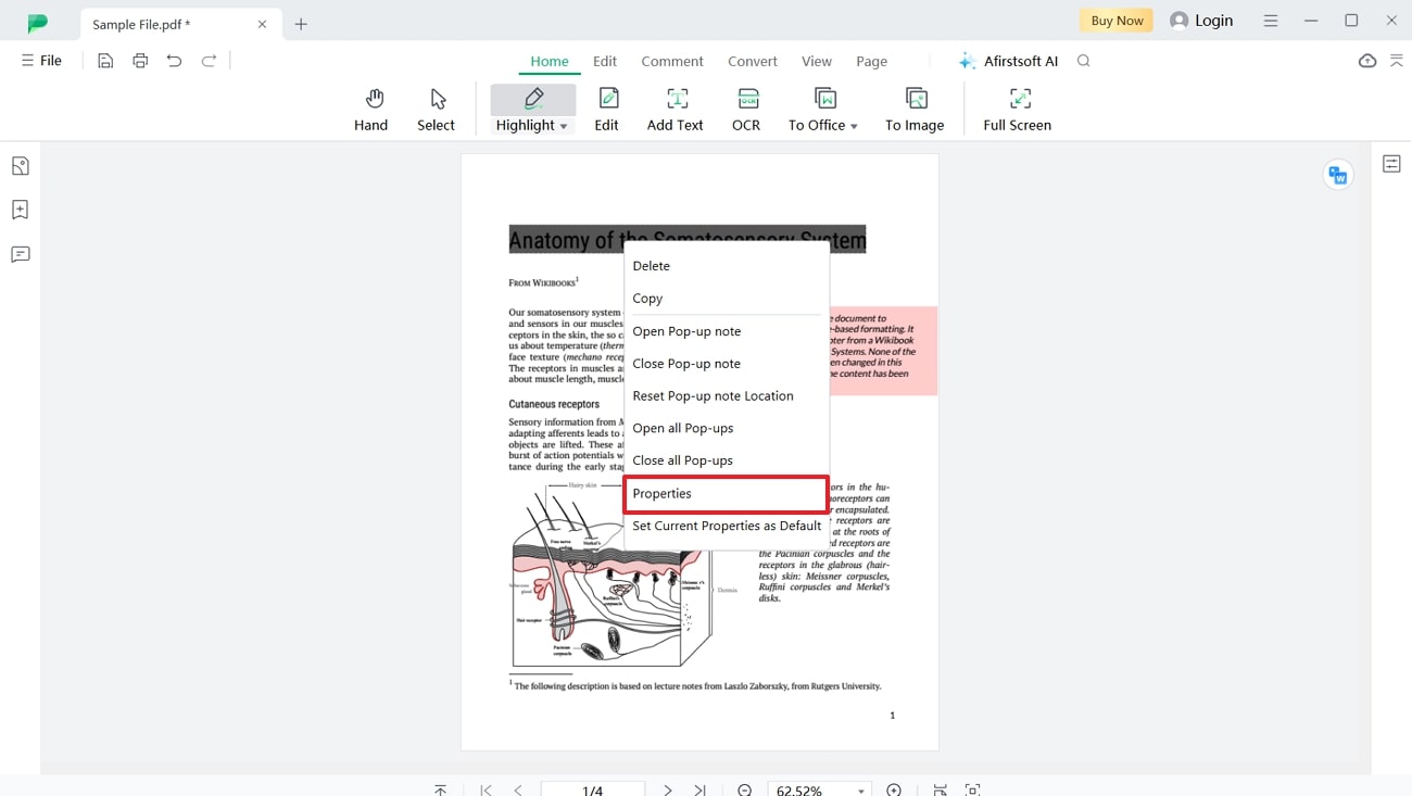 access text properties on afirstsoft