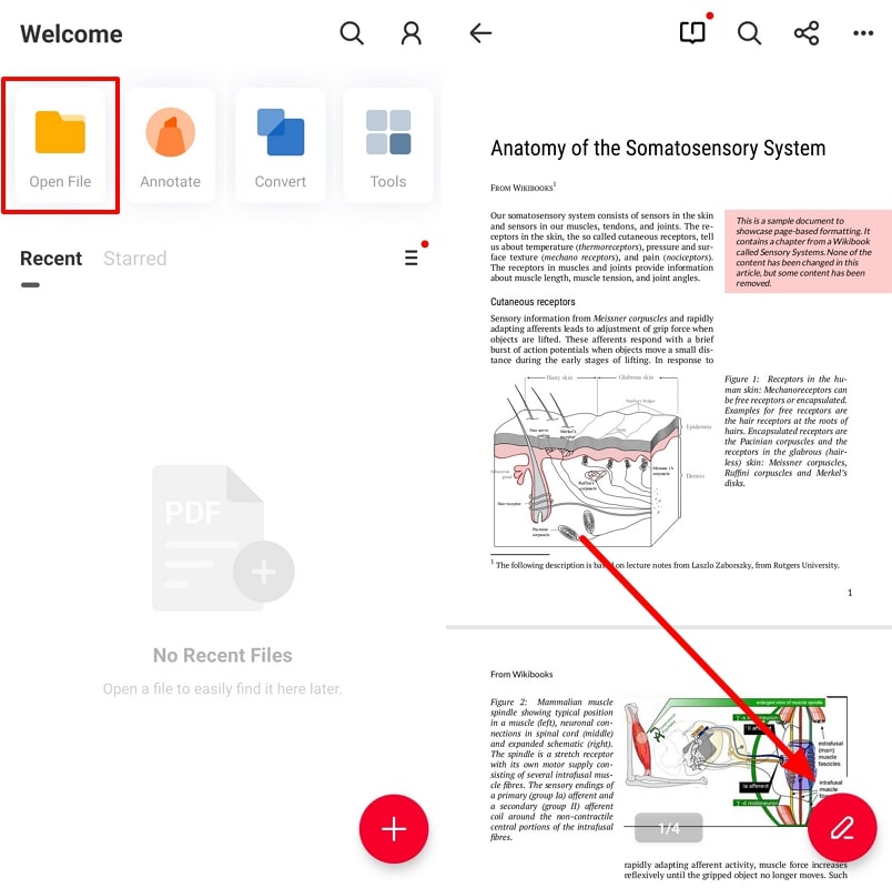 open pdf and start editing