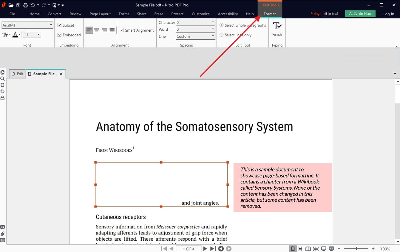 open formatting after deleting text