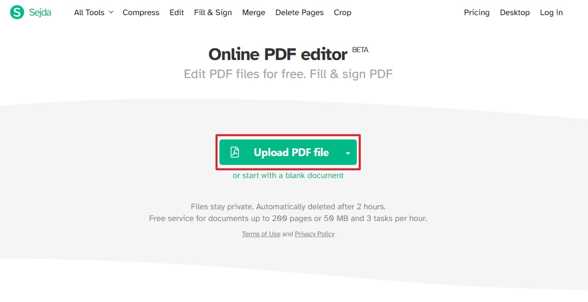 upload pdf in sejda