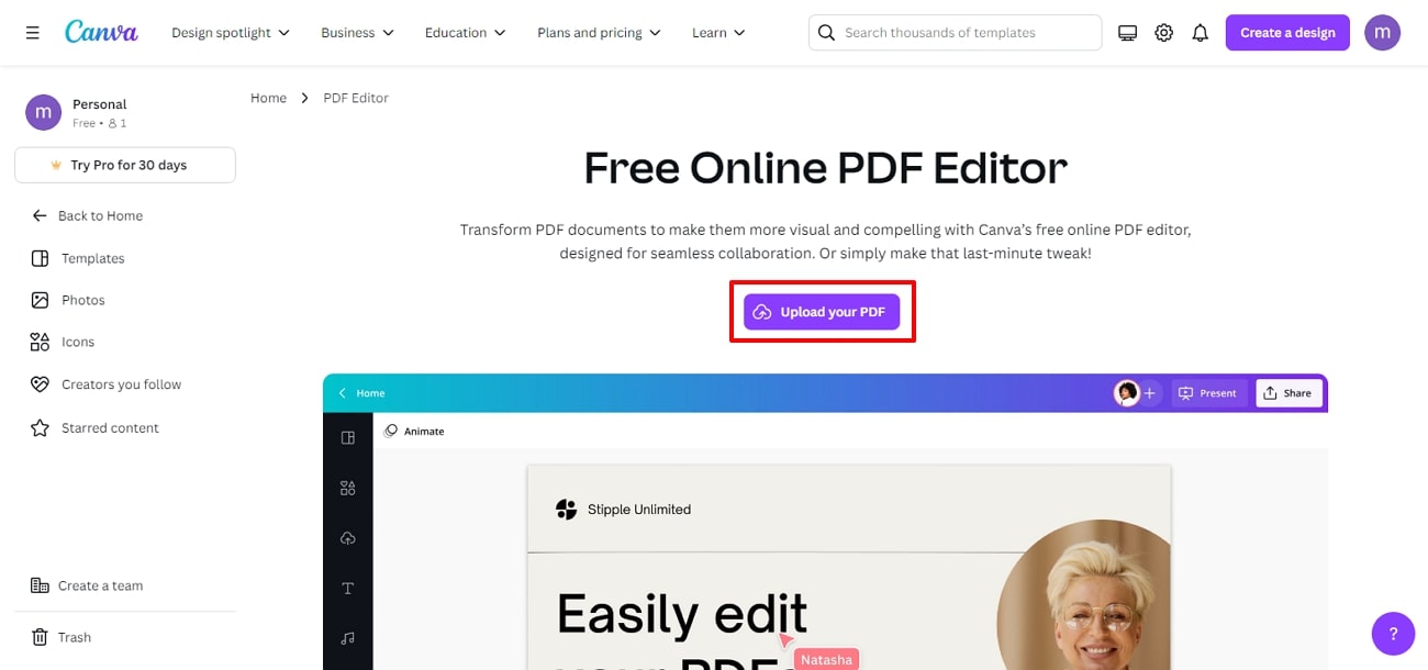 upload pdf into canva