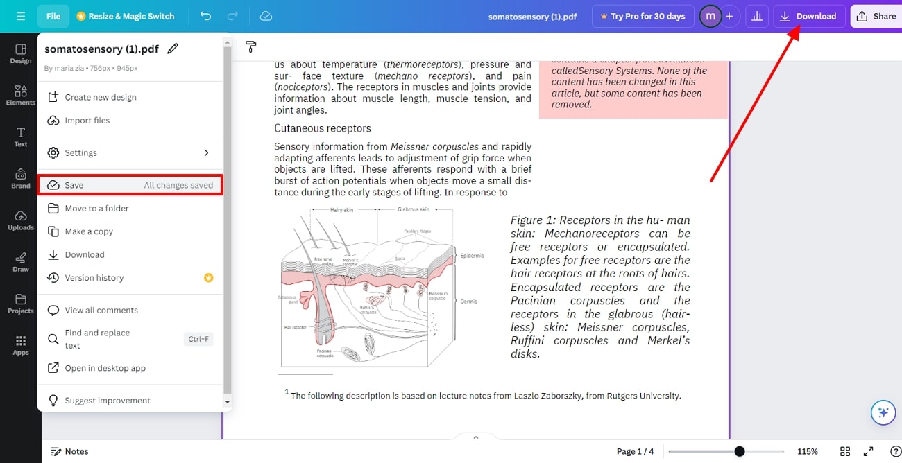 save the edited pdf canva