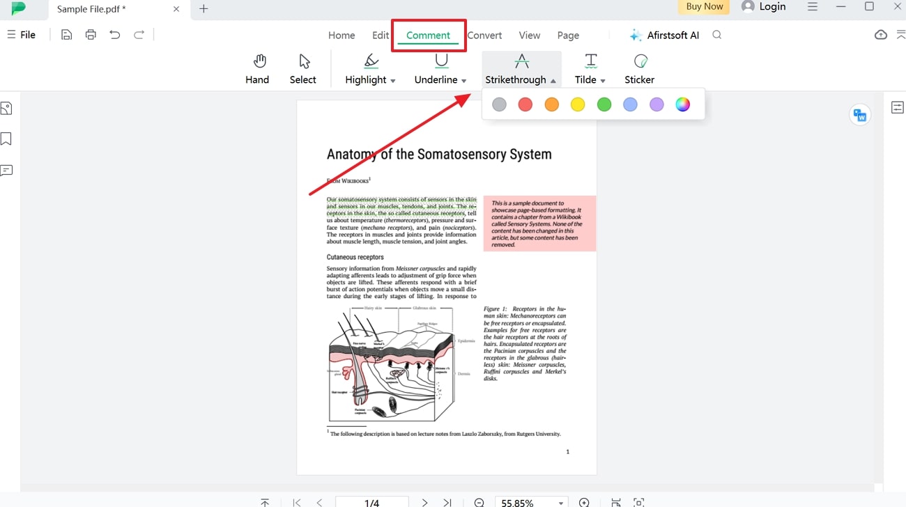 perform text strikethrough in afirstsoft pdf