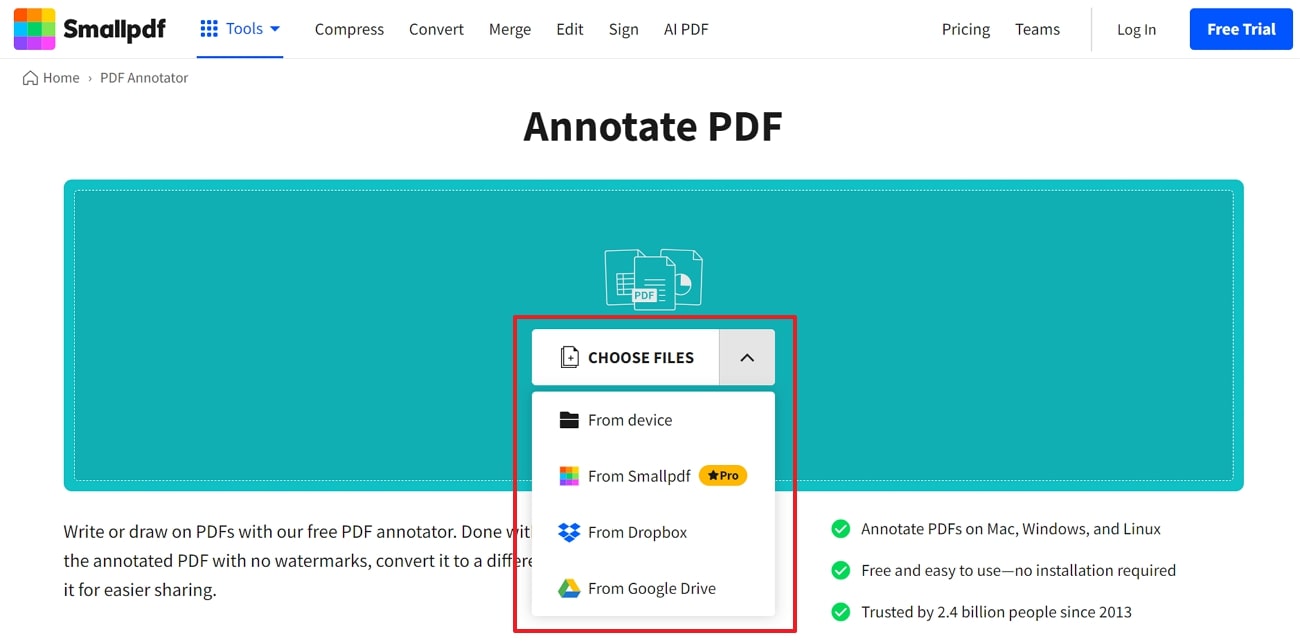 add file across smallpdf