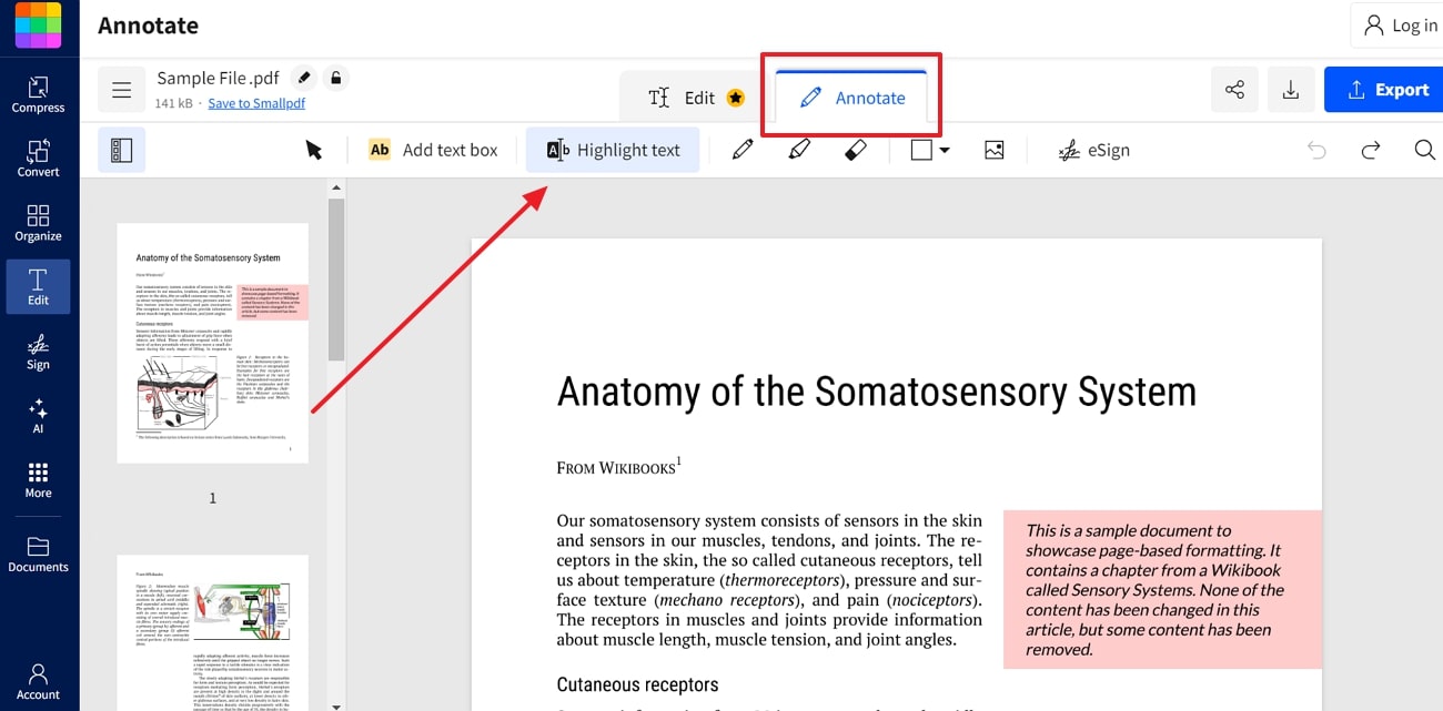 perform strikethrough on smallpdf