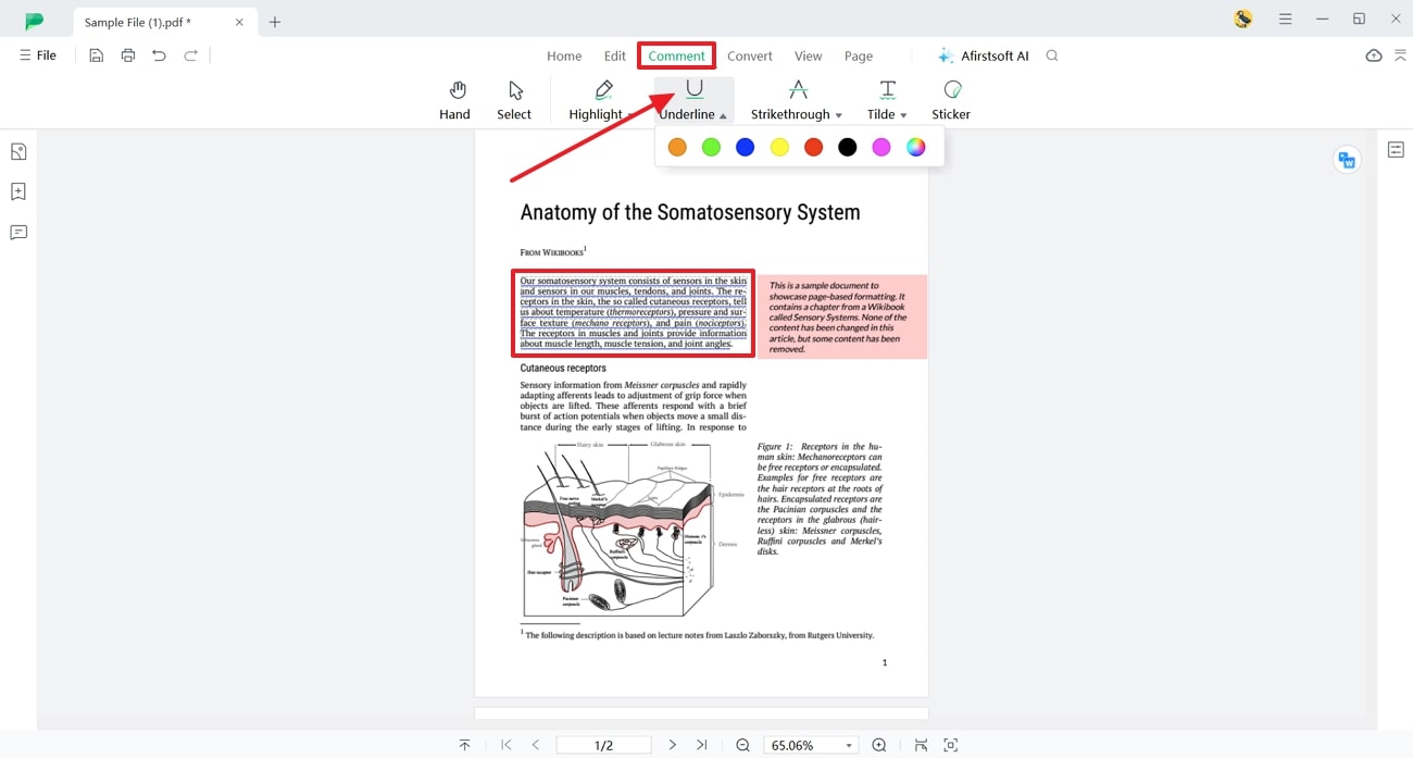 underline text across pdf