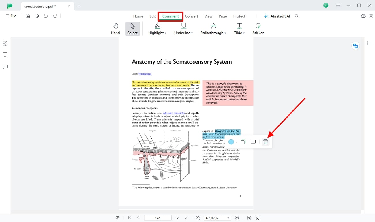 unhighlight pdf across afirstsoft