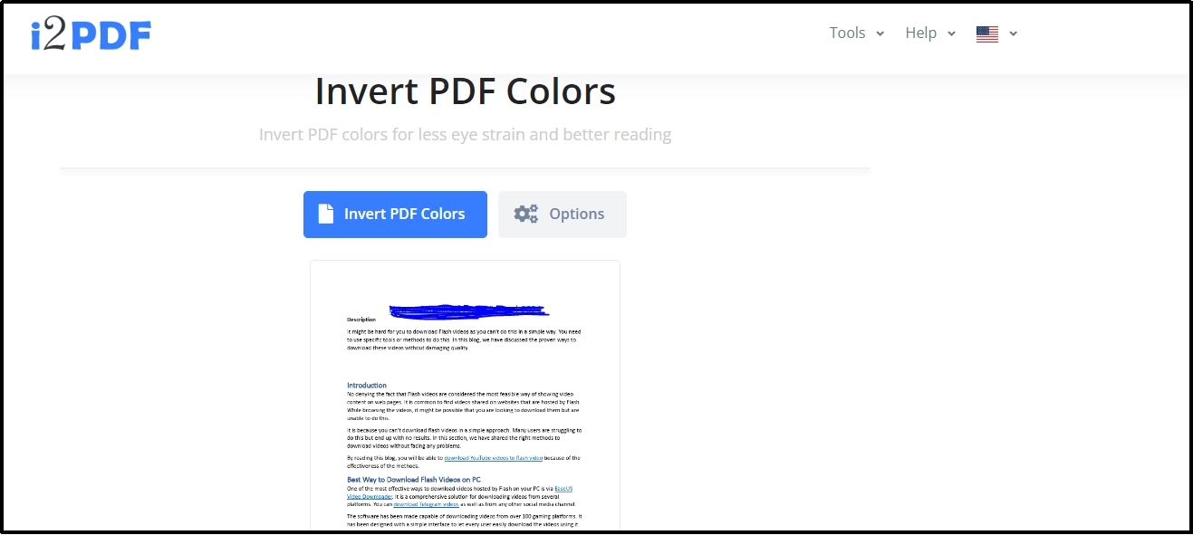 invert pdf colors option in i2pdf