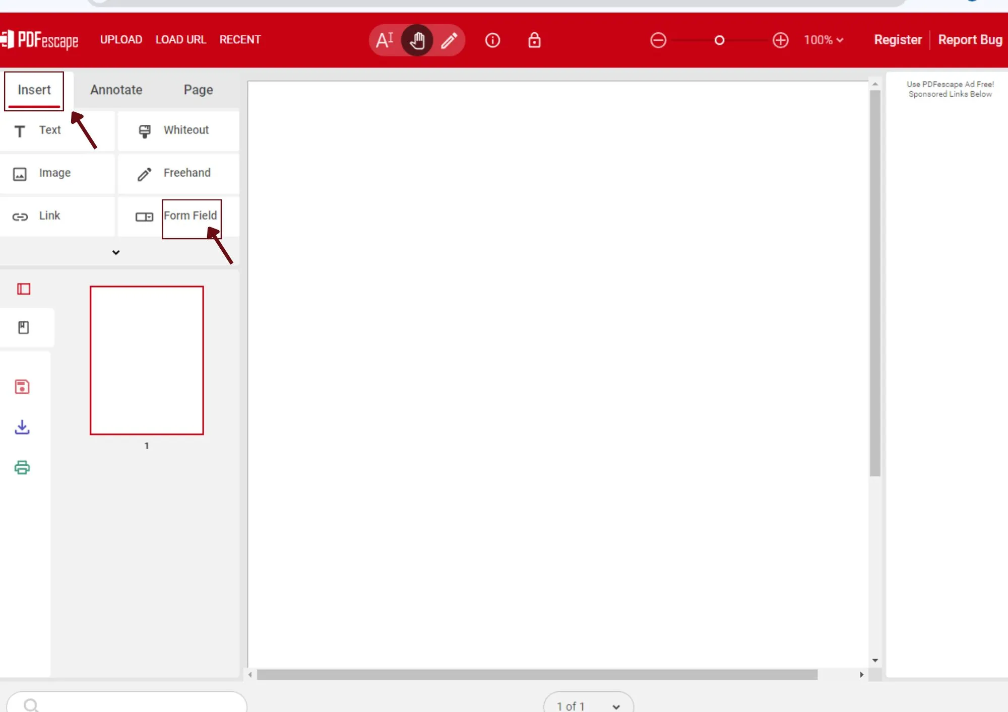 insert document and create form pdfescape