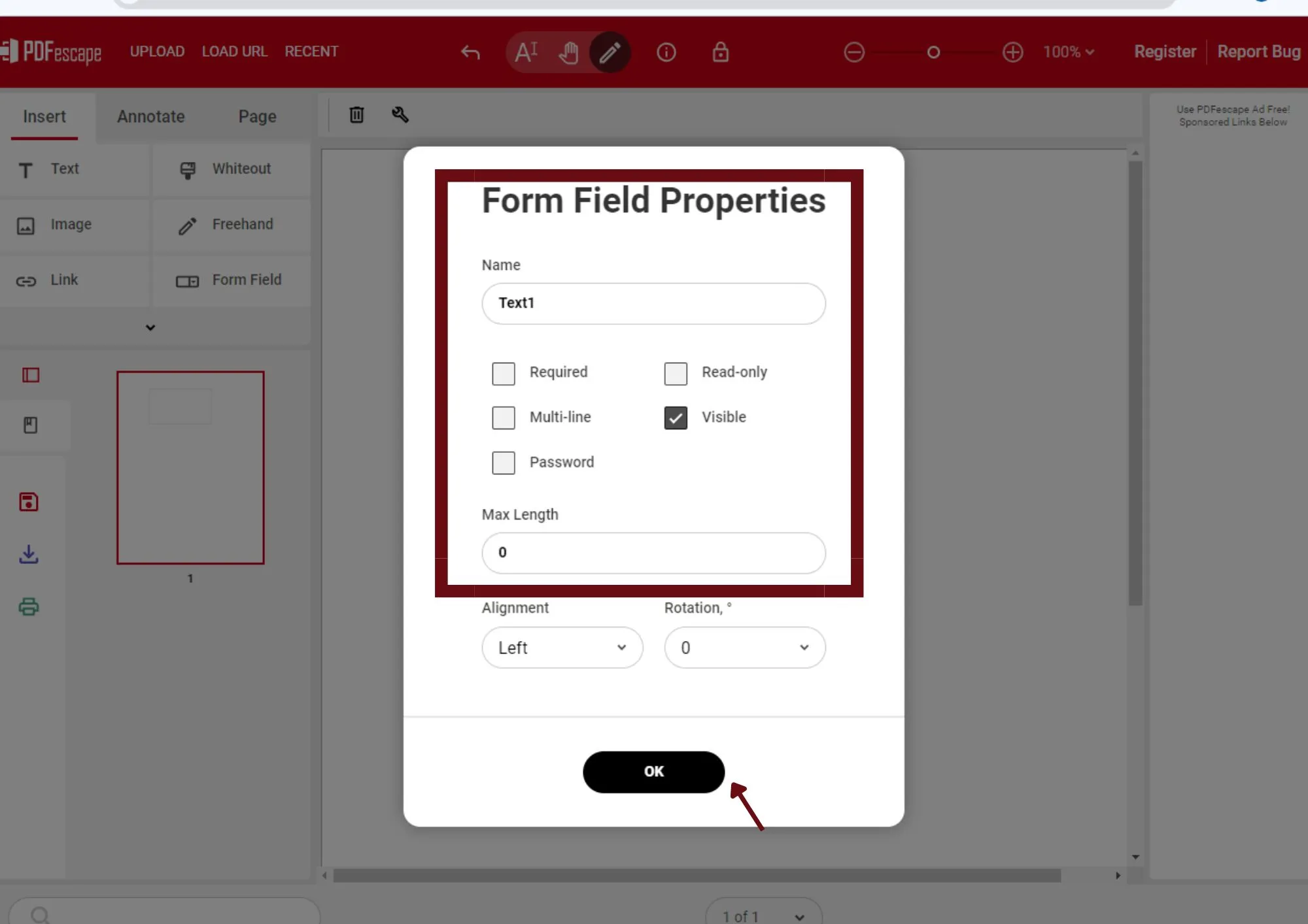 save changes in pdfescape