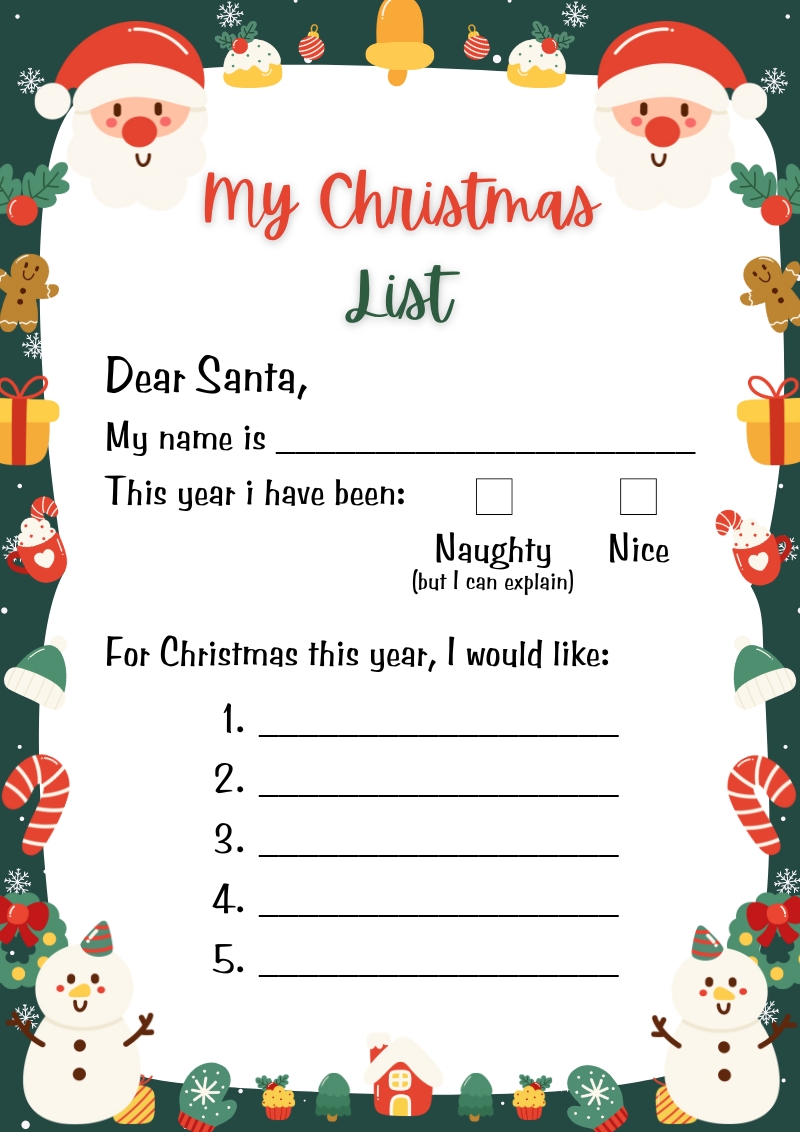 Christmas List Printable Free for Kids