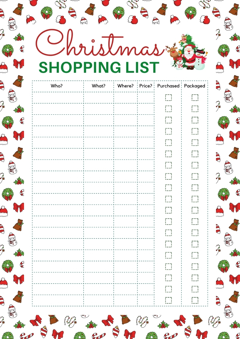 Christmas Shopping List Printable for Adults